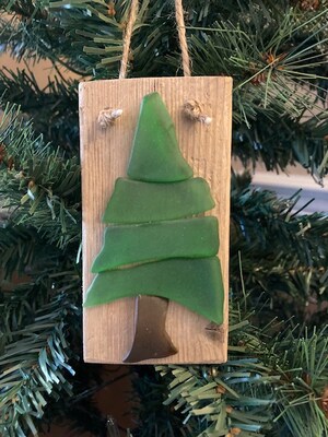 Driftwood Christmas Ornaments with Faux Seaglass | Cute Holiday Gift Tags | Simple Thank You Gift | Happy Colorful Beach Art - image2
